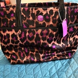 Coach leopard print silk purse